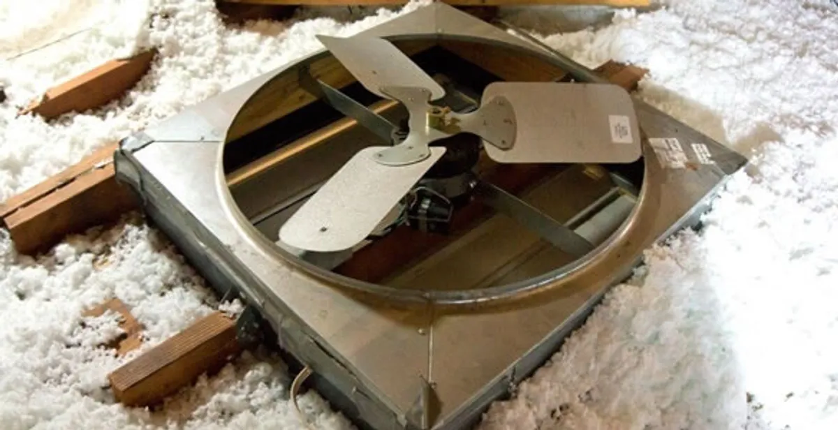 whole house fan installation services with attic-mounted ventilation unit in Bellevue, NE